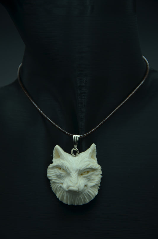 Wolf Head Pendant Meerschaum Necklace