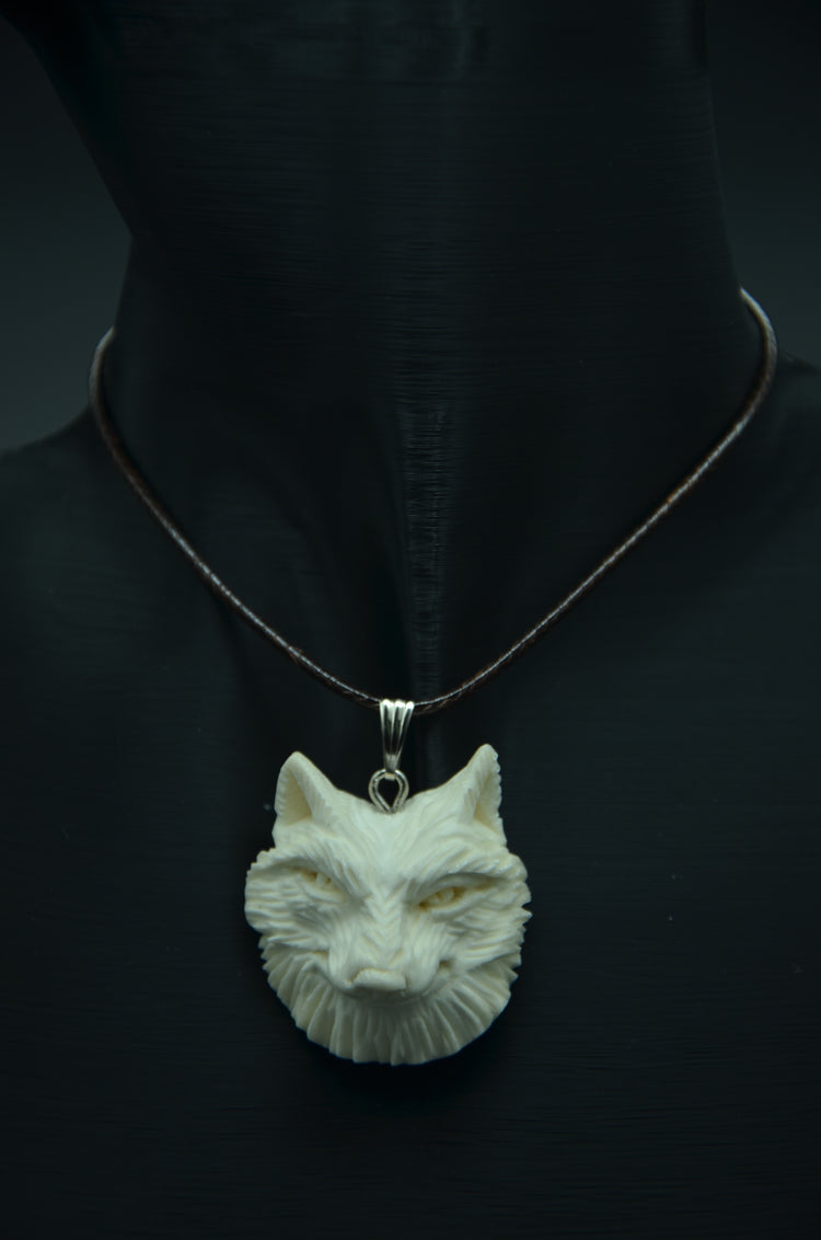 Wolf Head Pendant Meerschaum Necklace