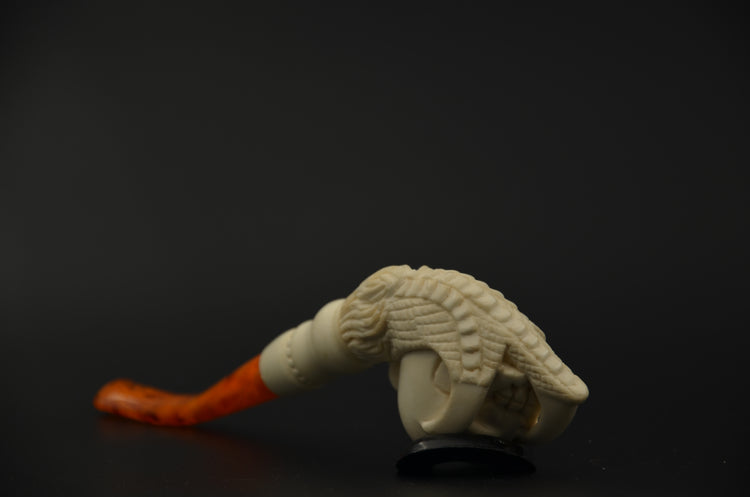 Aggressive Skull Carved Meerschaum Pipe