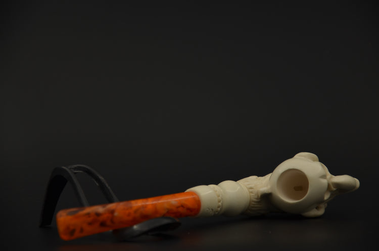Aggressive Skull Carved Meerschaum Pipe