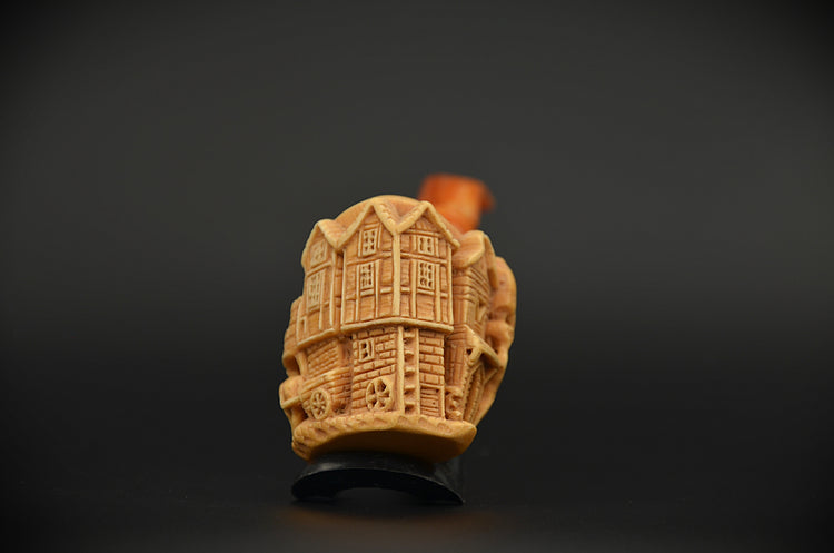 Carved Village House Meerschaum Pipe