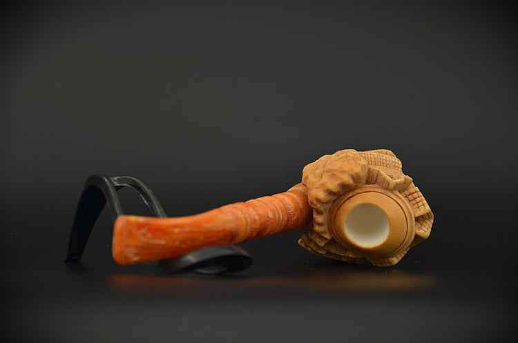 Carved Village House Meerschaum Pipe