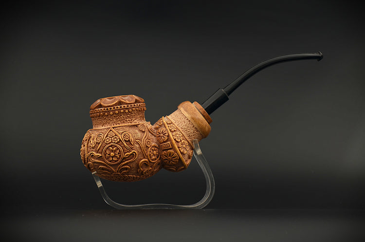 Ornate Floral Relief Meerschaum Pipe