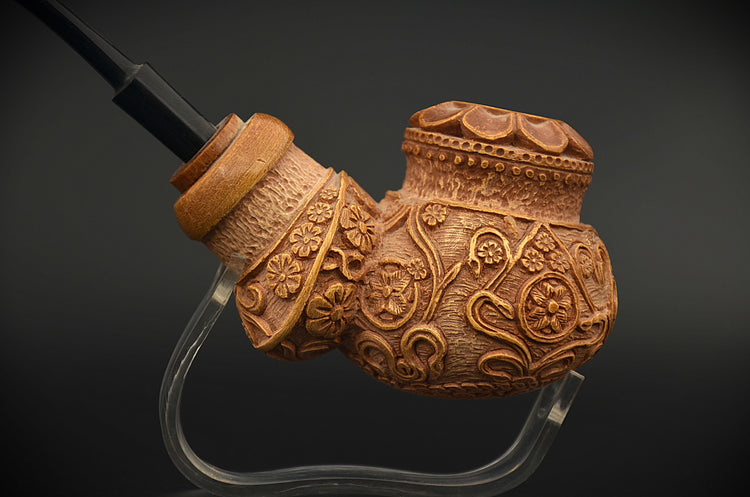 Ornate Floral Relief Meerschaum Pipe