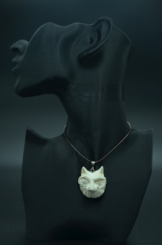 Wolf Head Pendant Meerschaum Necklace