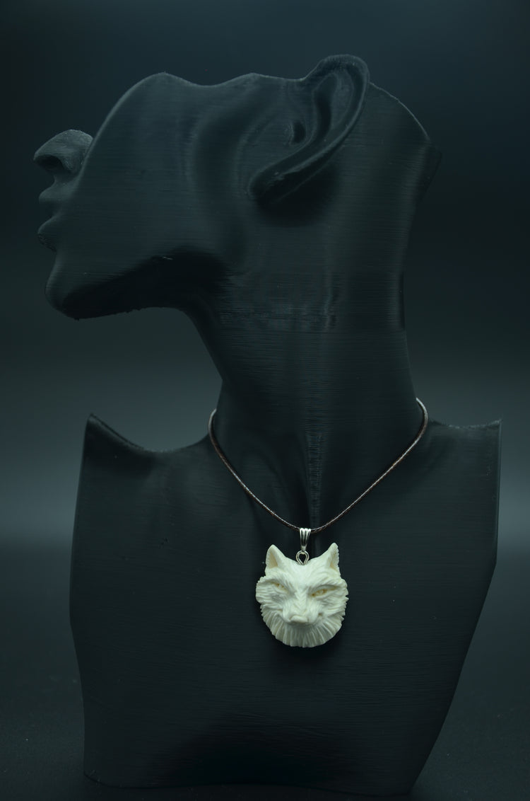 Wolf Head Pendant Meerschaum Necklace